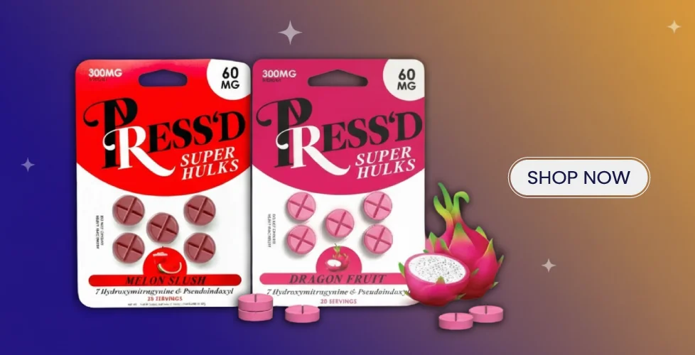 Press’d Kratom 7-Hydroxy + Pseudo Super Hulks 5ct 60mg